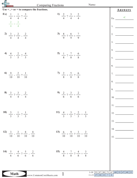 Comparing Fractions with Addition & Subtraction Worksheet - Comparing Fractions with Addition & Subtraction worksheet